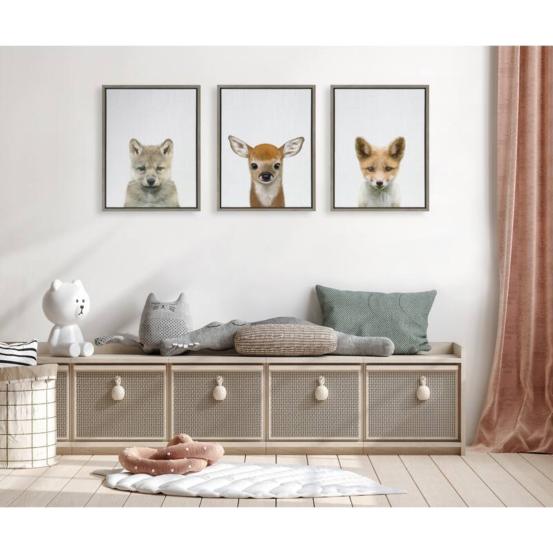 Kate and Laurel Sylvie Baby Animal Color Framed Canvas by Simon Te