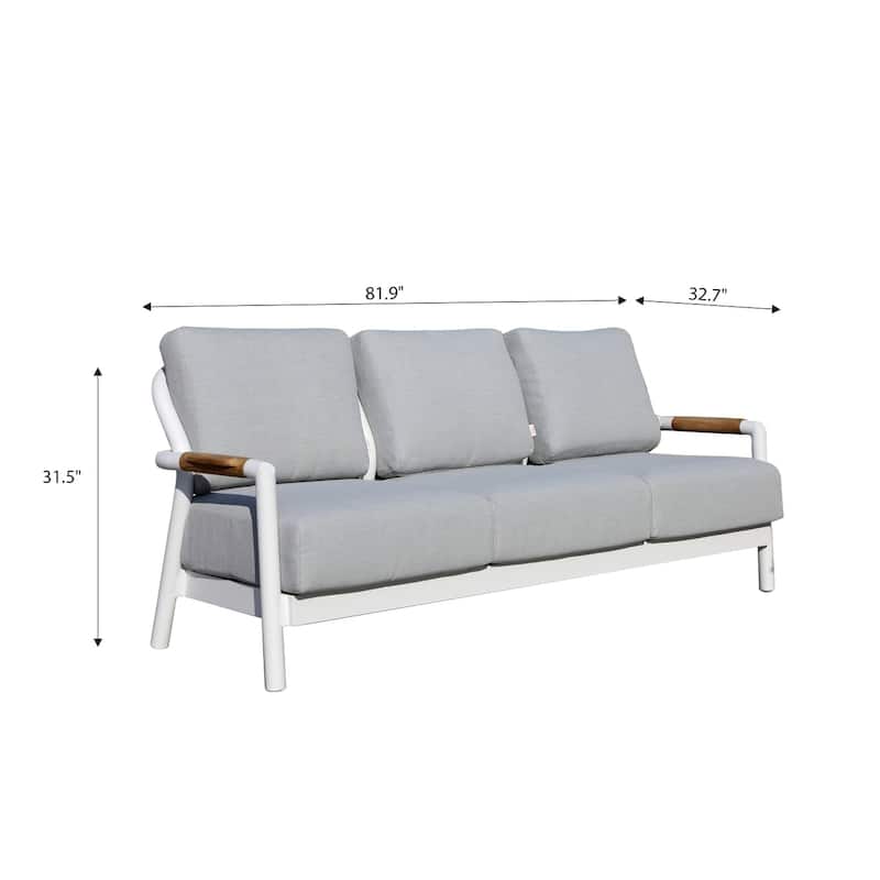Elementi Santorini Outdoor Aluminum 3-Seat Sofa with Sunbrella® Cushions