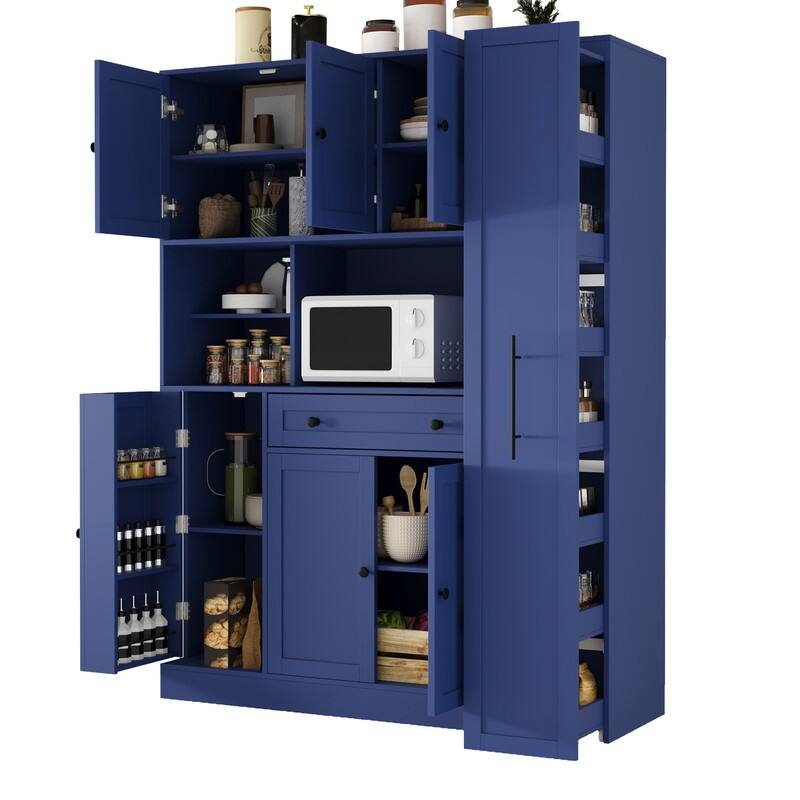 Large Kitchen Pantry Storage Cabinet Cupboard, Buffet with Hutch and Pull-Out Side Cabinet for Enhanced Kitchen Organization