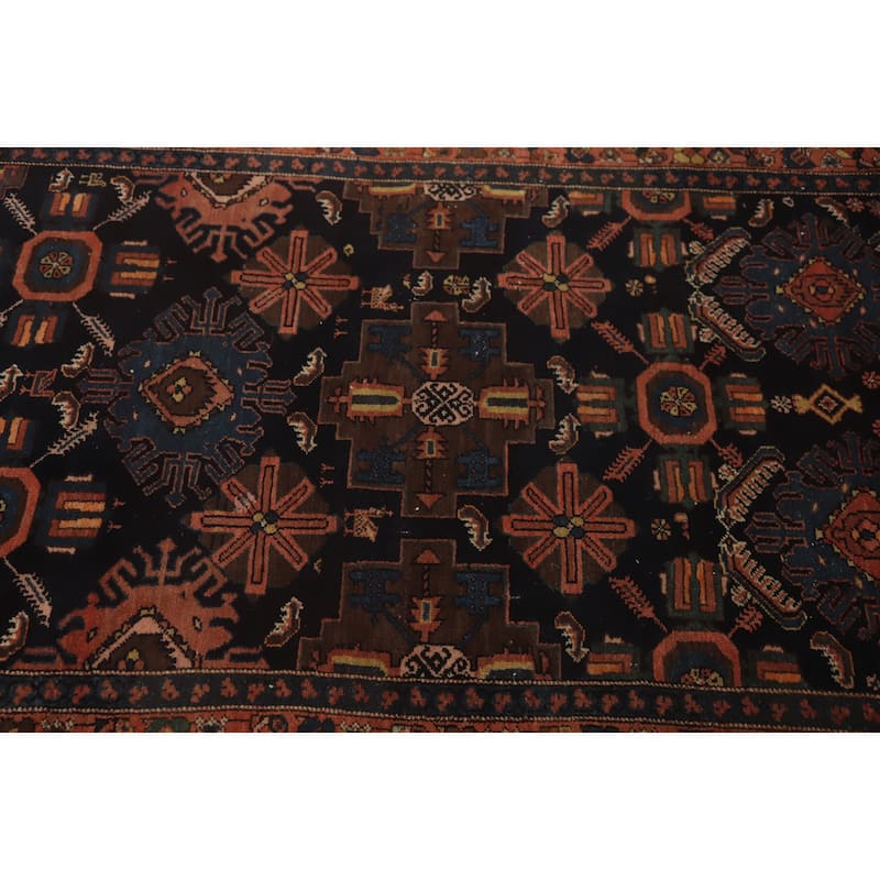 Hand Knotted Oriental 100% Wool Carpet Traditional Geometric Navy Blue & Blues Malayer Runner Rug - 16' 10'' X 3' 7''