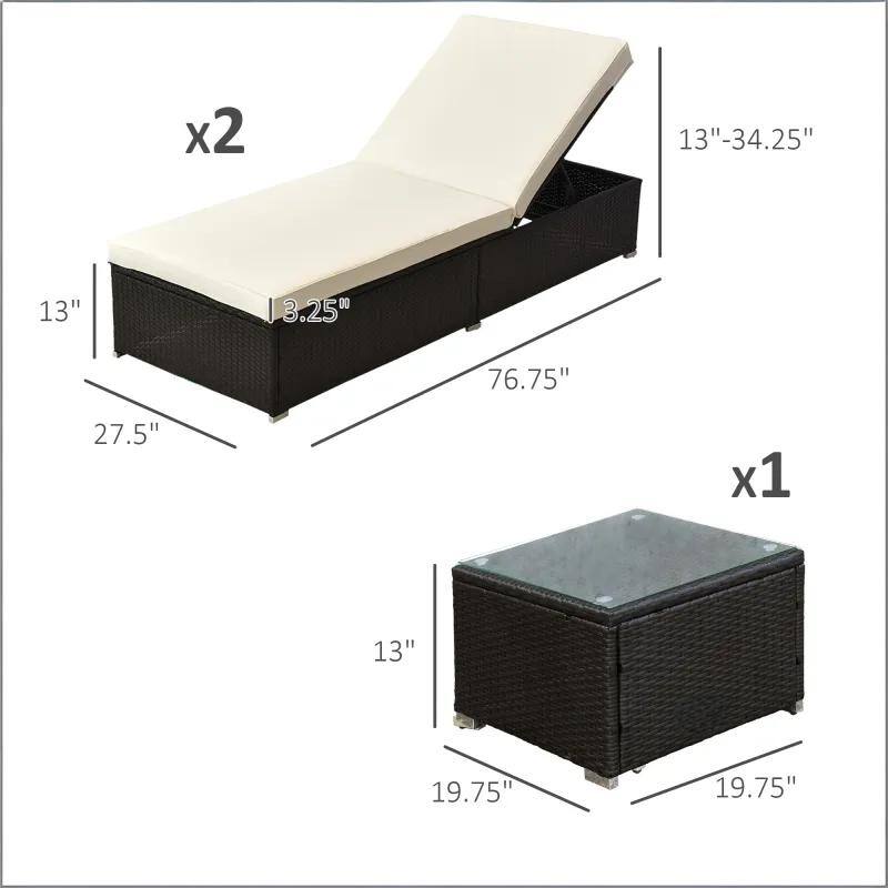 GDFStudio - Outdoor 3-Piece Pool Furniture Set with Reclining Loungers and Table