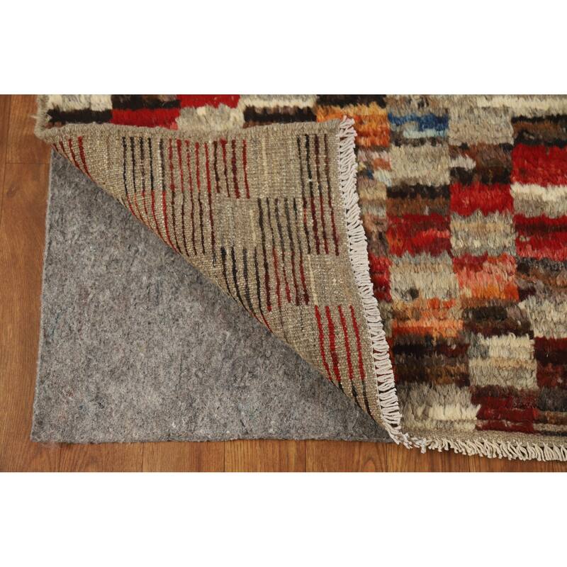Checkered Moroccan Oriental Area Rug Hand-Knotted Wool Carpet - 5'11" x 7'8"
