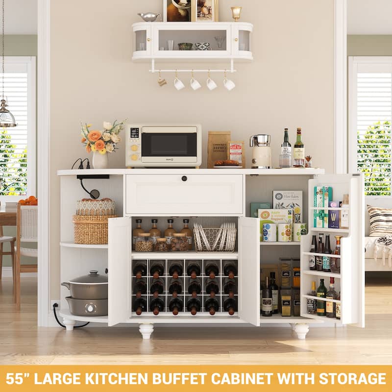 55'' Farmhouse Buffet Cabinet with Charging Station, Coffee Sideboard for Kicthen and Bar