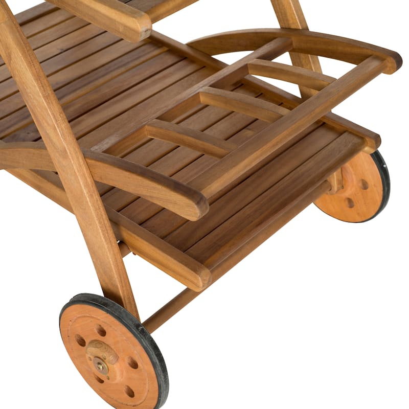 SAFAVIEH Outdoor Johana Acacia Wood Tea Cart - 25Wx34Dx34H