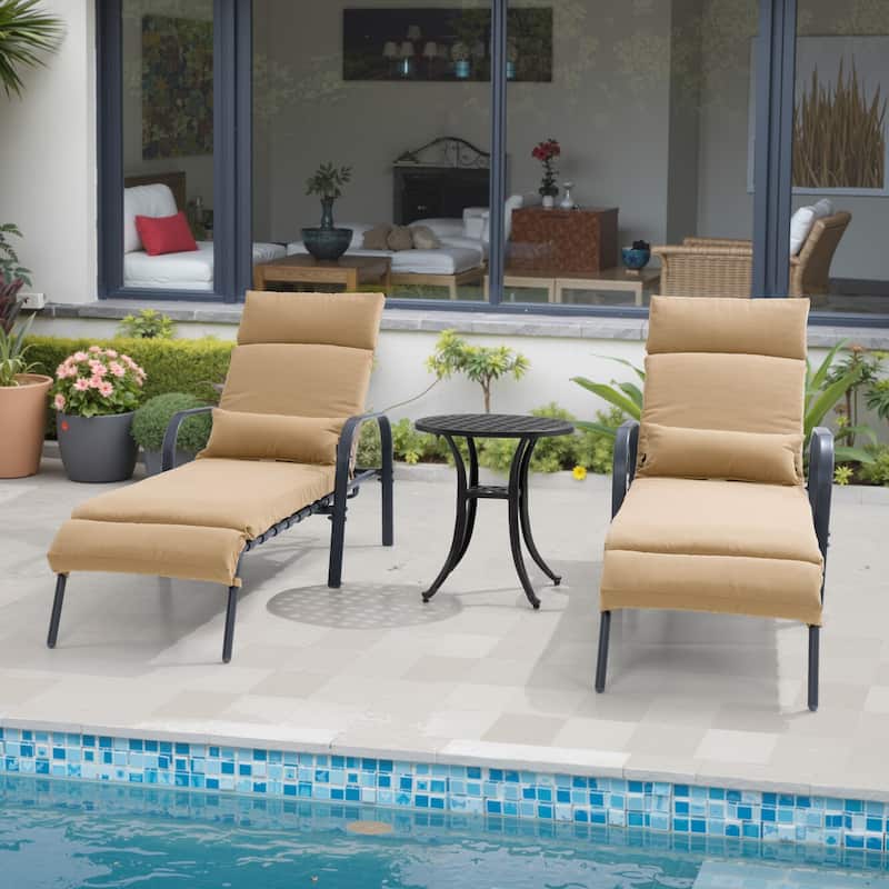 Outdoor Adjustable Patio Chaise Lounge Chair with Side Table Cushion - Tan