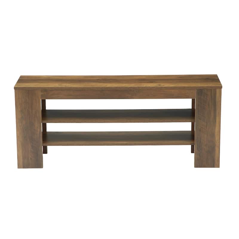 Rustic Brown Wood 3-Tier Shoe Bench with Open Storage, Entryway Bench