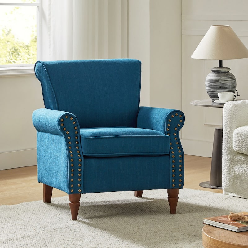 Nyctelius Upholstered Comfy Accent chair with Turned Wooden Legs and Nailhead Trim Set of 2 by HULALA HOME