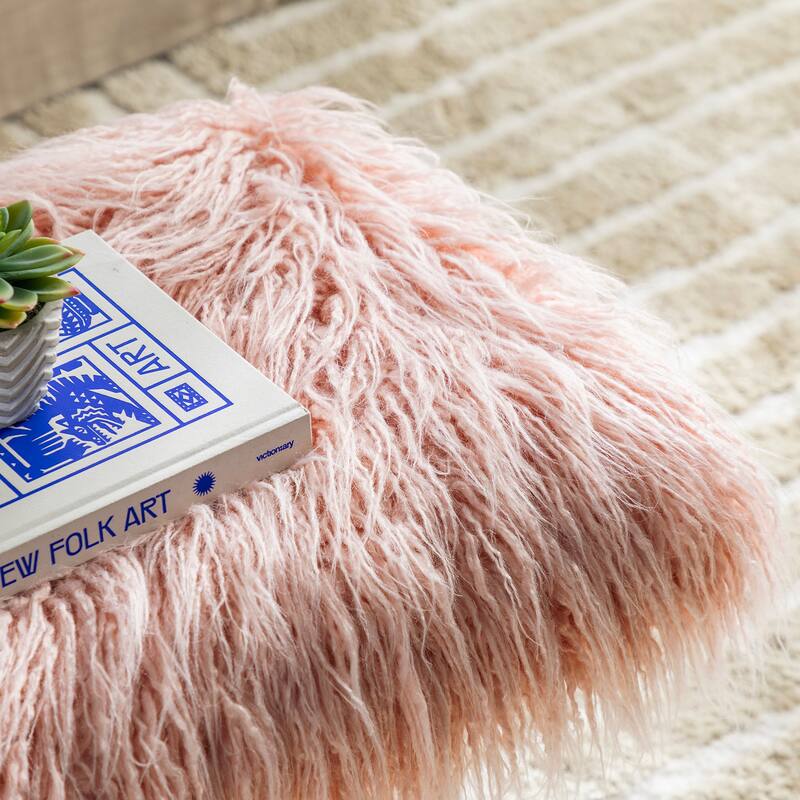 Glitzhome Modern Faux Fur Acrylic Accent Bench Ottoman
