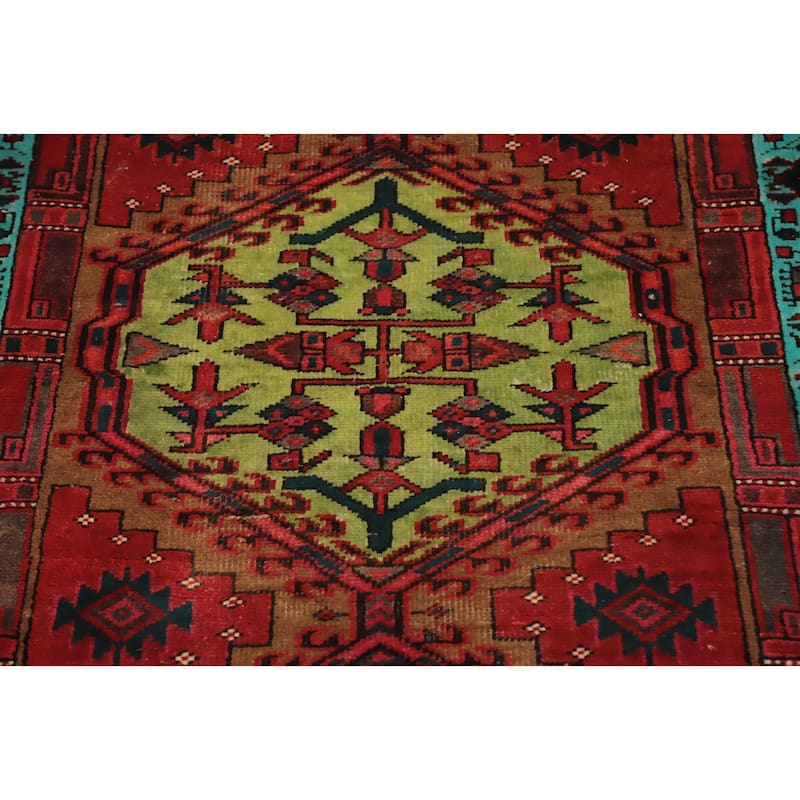 Hand Knotted Oriental 100% Wool Carpet Traditional Geometric Red Ardebil Runner Rug - 10' 6'' X 3' 4''