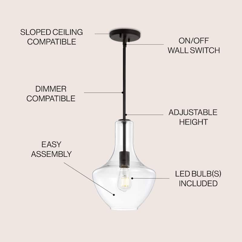 Bettina 1- Light Mid-Century Modern Iron/Glass LED Pendant, by JONATHAN Y