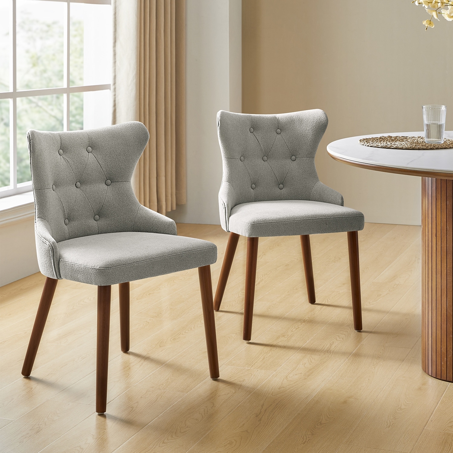 HULALA HOME Pedro Mid-century Modern Dining Chair with Solid Wood Legs Set of 2