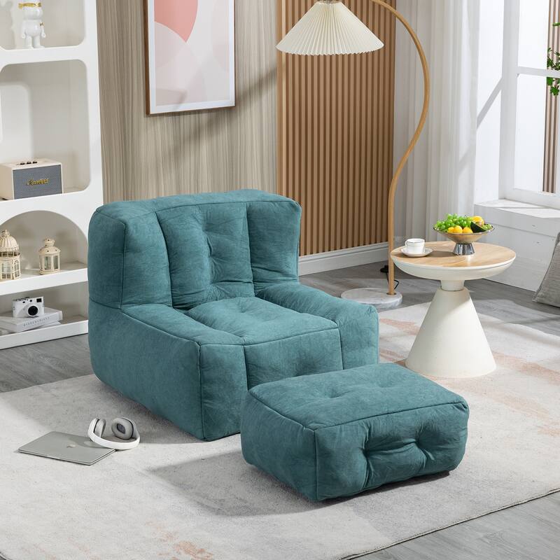 Roomfitters Fluffy Bean Bag Chair - Comfortable Super Soft Lazy Sofa Chair with Memory Foam - Indoor for Living Room, Bedroom - Green