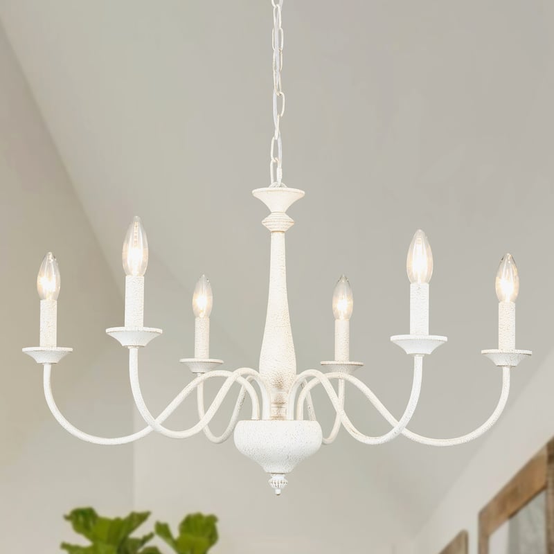 Modern Farmhouse 6-Light Candle Chandelier Light Fixture for Dining Room - W27.95"x H16.14" - N/A - Retro White