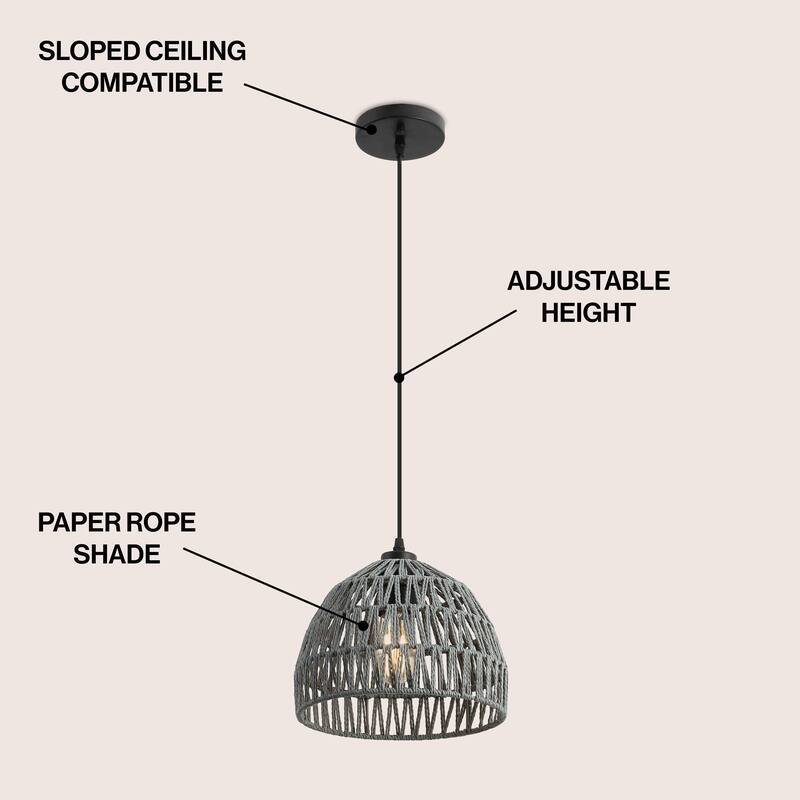 Jigu 1-Light Woven Rattan/Iron LED Pendant, by JONATHAN Y