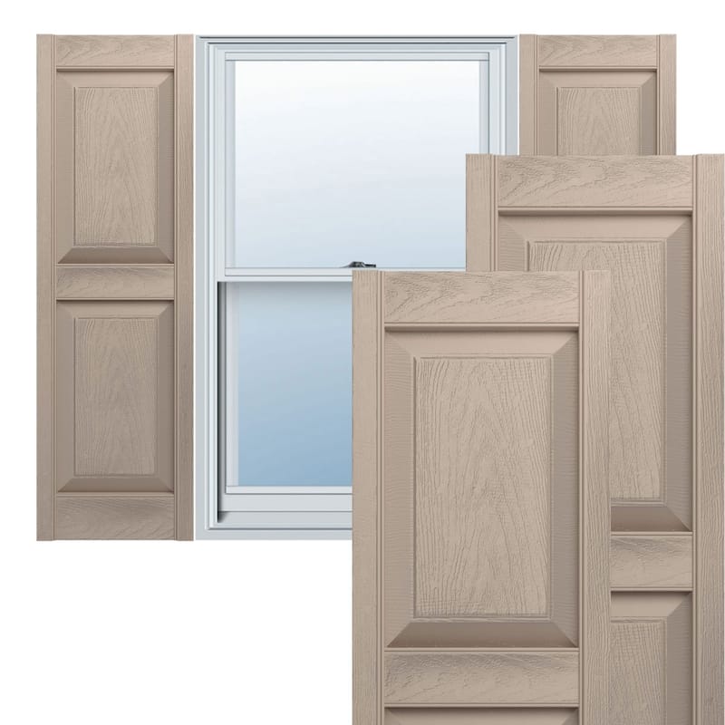 Lifetime Vinyl, Std. 2 Equal Panels, Raised Panel Shutters, (Pair) - 14 3/4"W x 55"H - Musket Brown