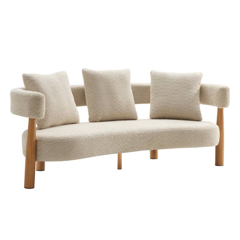 Luxe Modern Upholstered Curved 3-Seater Sofa with Wooden and Metal Legs