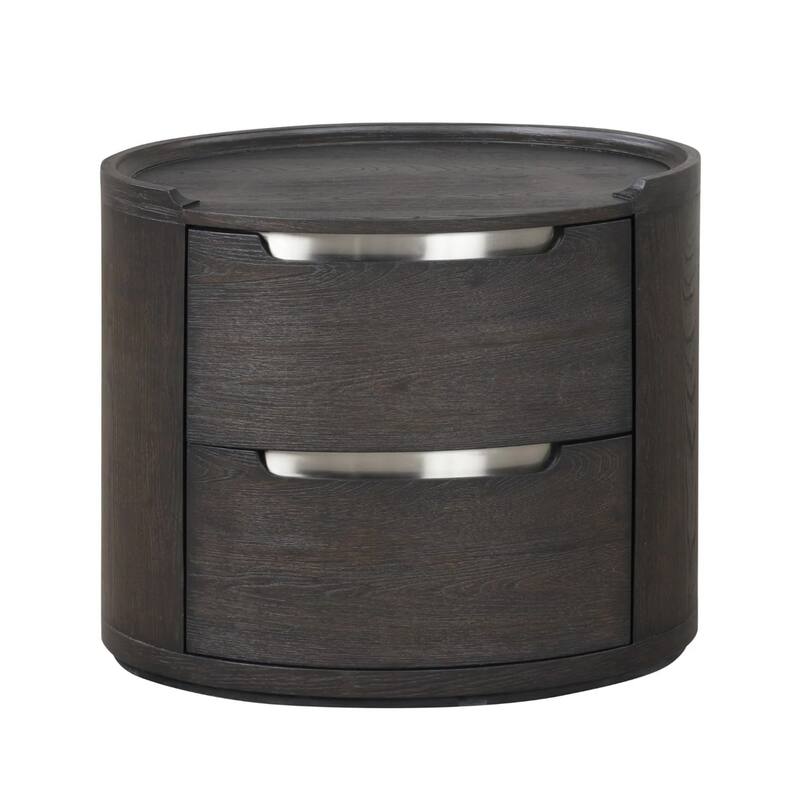 Osko Nightstand, 2 Storage Drawers, Black Poplar Wood, Nickel Trim