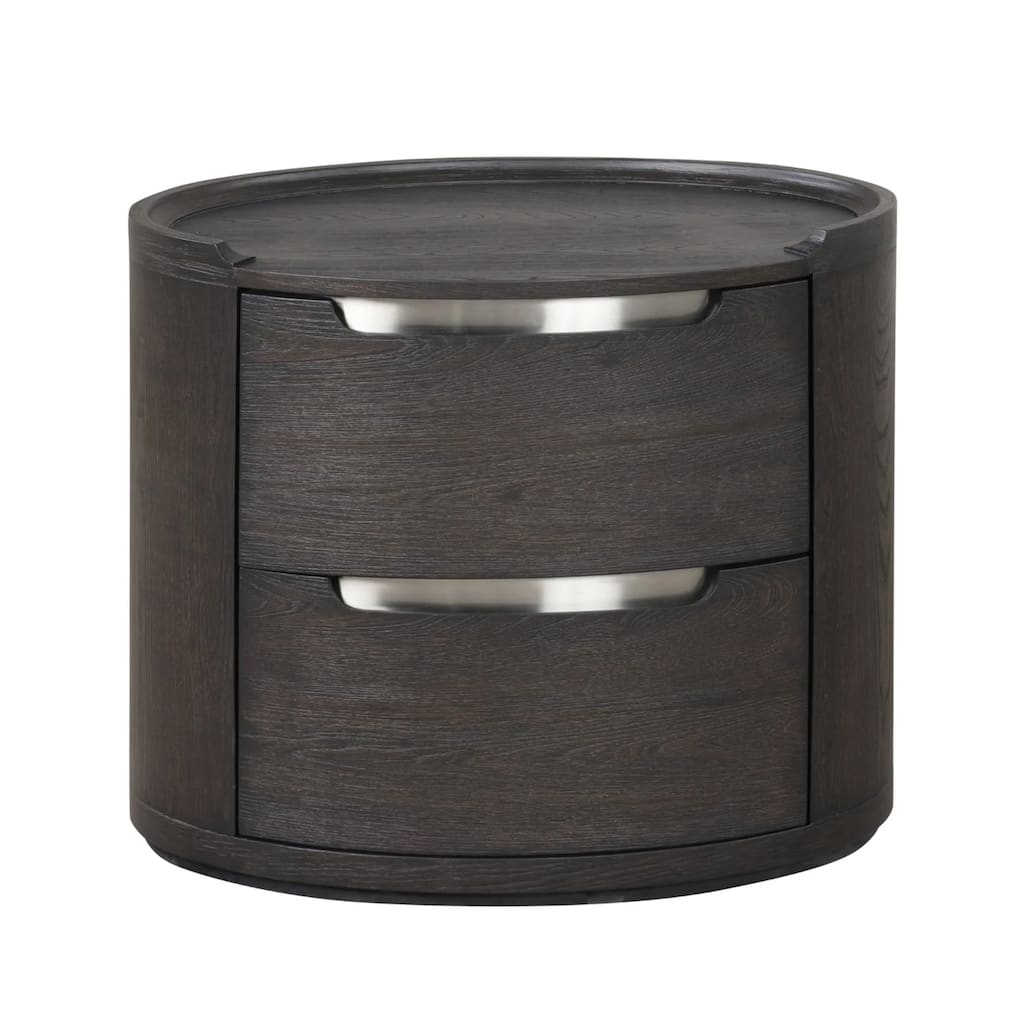 Osko Nightstand, 2 Storage Drawers, Black Poplar Wood, Nickel Trim