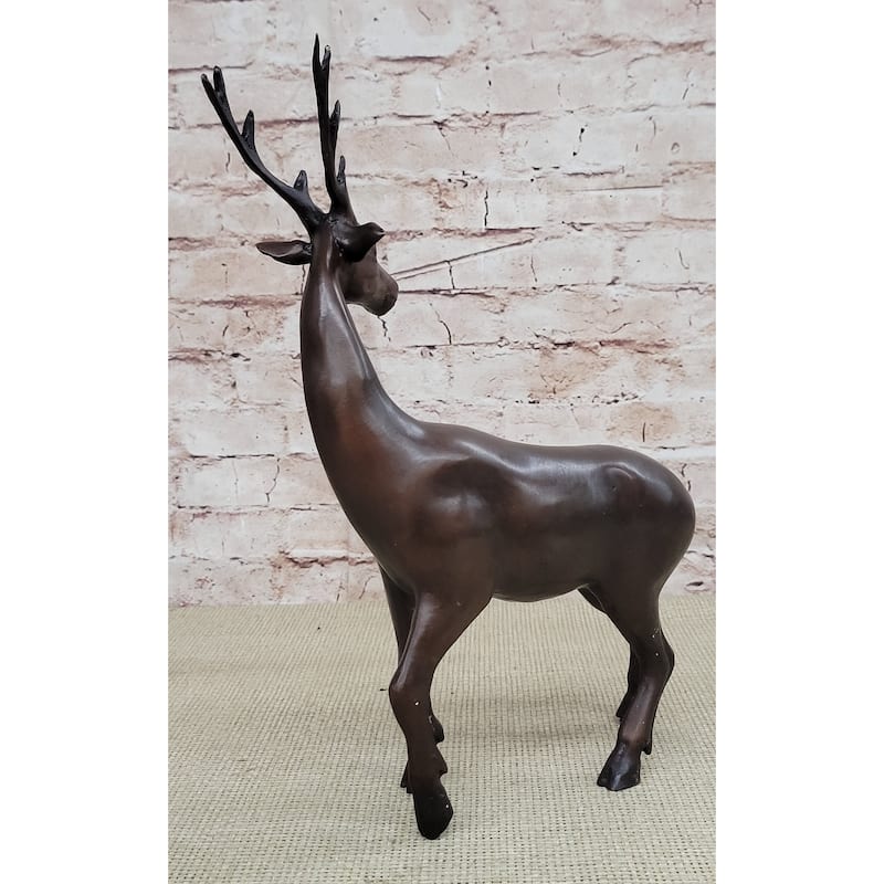 Reindeer Stag Deer Elk Caribou Bronze Metal Figurine Statue Sculpture 13.5 Inches X 12 Inches
