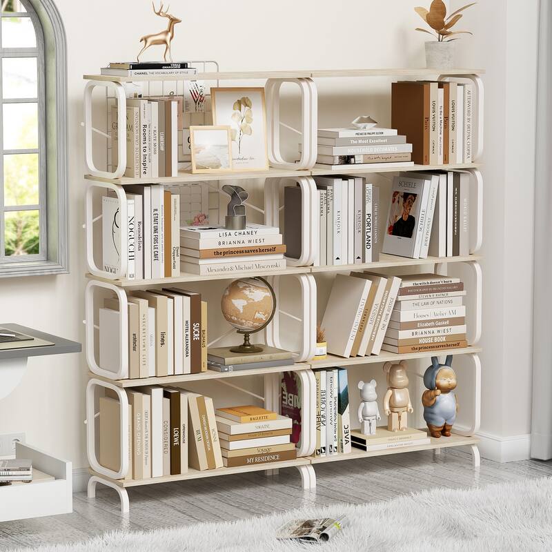 Anmytek 5 Tier Industrial Open Bookshelf White Metal Frame