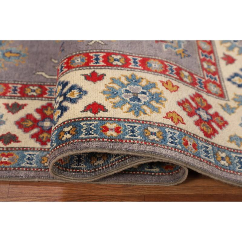 Gray Traditional / Geometric Kazak Rug Hand-Knotted Wool Carpet - 4'11" x 7'2"