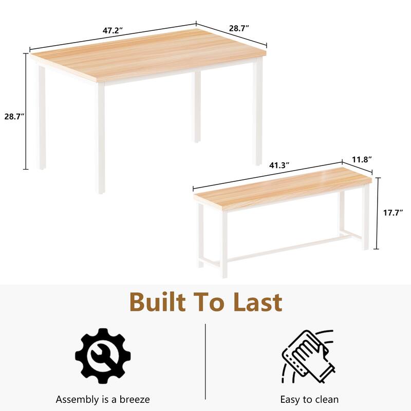 Dining Table Set with Two Benches, Kitchen Table Set for 4 Persons