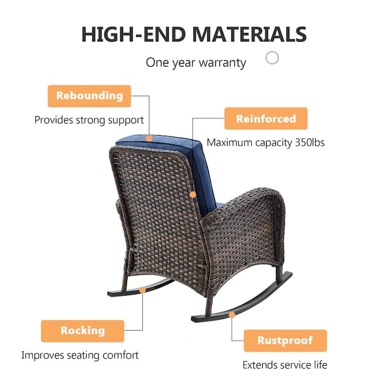 2 Rocker Glider Chairs with Rattan Sofa Table - Brown