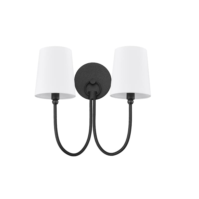 Traditional Rustic 2-Light Sconce in Black With Shade
