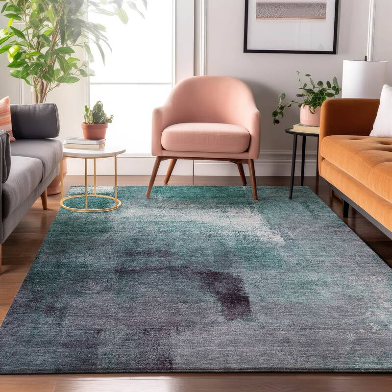 Premium Washable Super Soft Brushstrokes Abstract Mayfield Rug - Teal - 2' 6" x 3' 10" - Rectangle