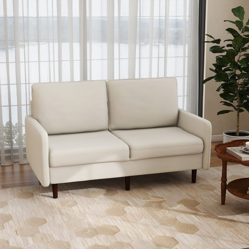 Velvet Loveseat Sofa With Wood Legs - White-1