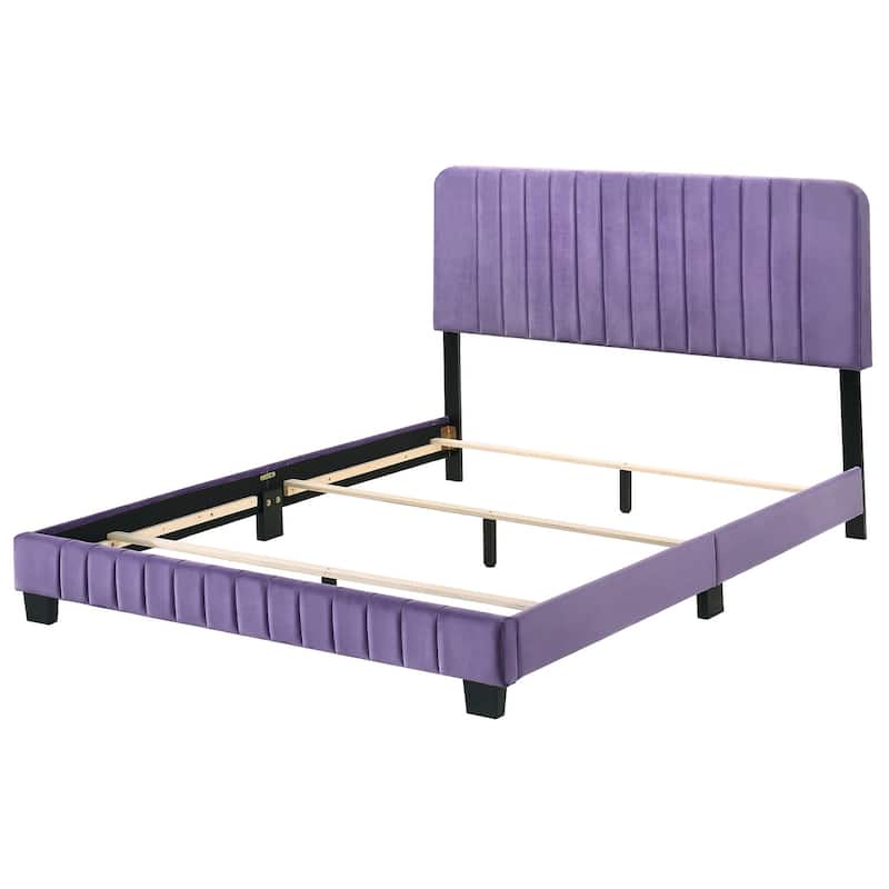 Velvet Channel Tufted Upholstered Queen Panel Bed - 86" - Purple