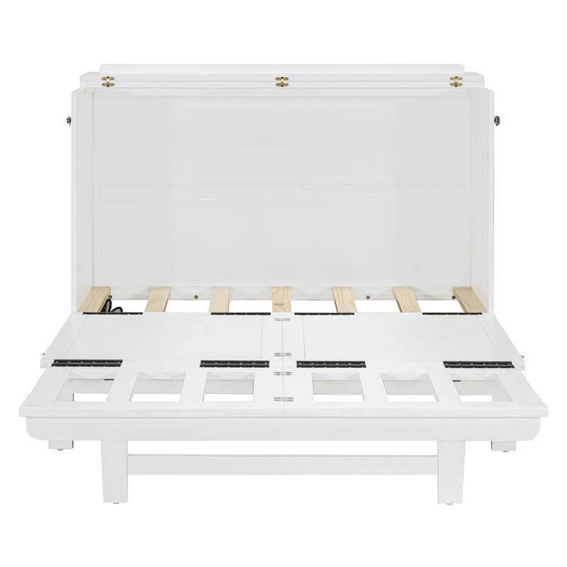 Full Size Murphy Bed with Storage, USB Ports, and Outlets in White