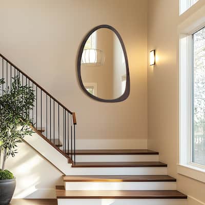 28/35''Modern Irregular Wall Mirror Black Walnut Wood Frame Accent Mirror