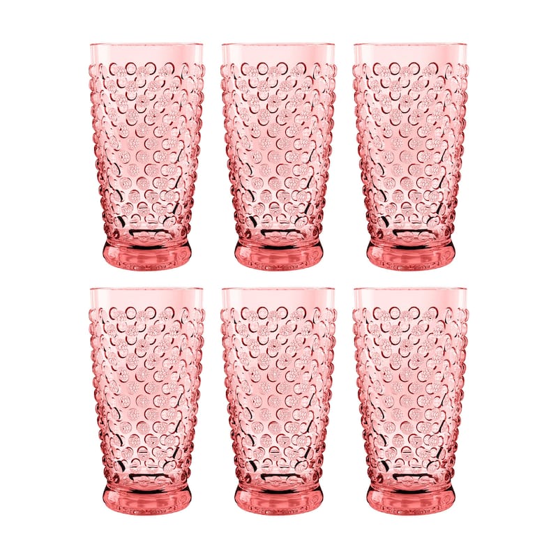 Abode Homewares Hobnail Acrylic Drinking Glasses - 20 oz - Set of 6 - Pink