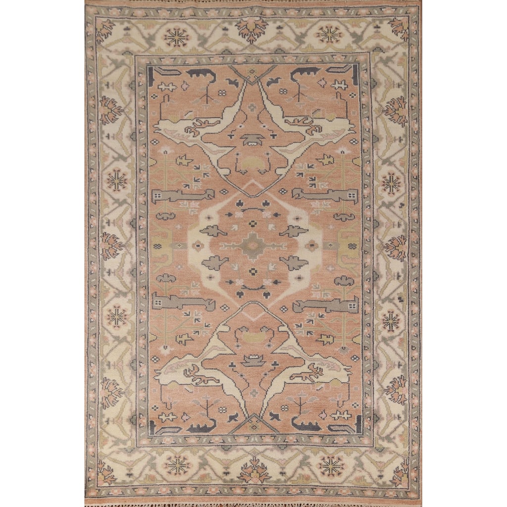 Transitional Peach Oushak Oriental Area Rug Handmade Wool Carpet - 5'10"x 8'10"