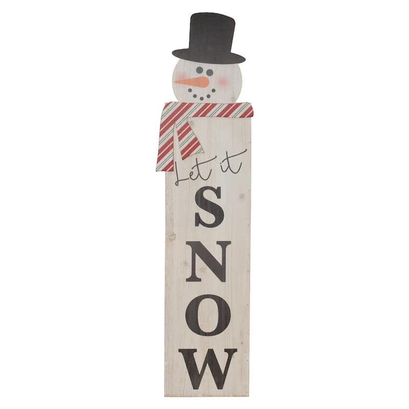 41" Tall Snowman "Let It Snow" Sign in Rustic Black and White Vertical Board Seasonal Entryway Wall Decor