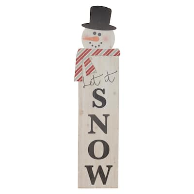 41" Tall Snowman "Let It Snow" Sign in Rustic Black and White Vertical Board Seasonal Entryway Wall Decor