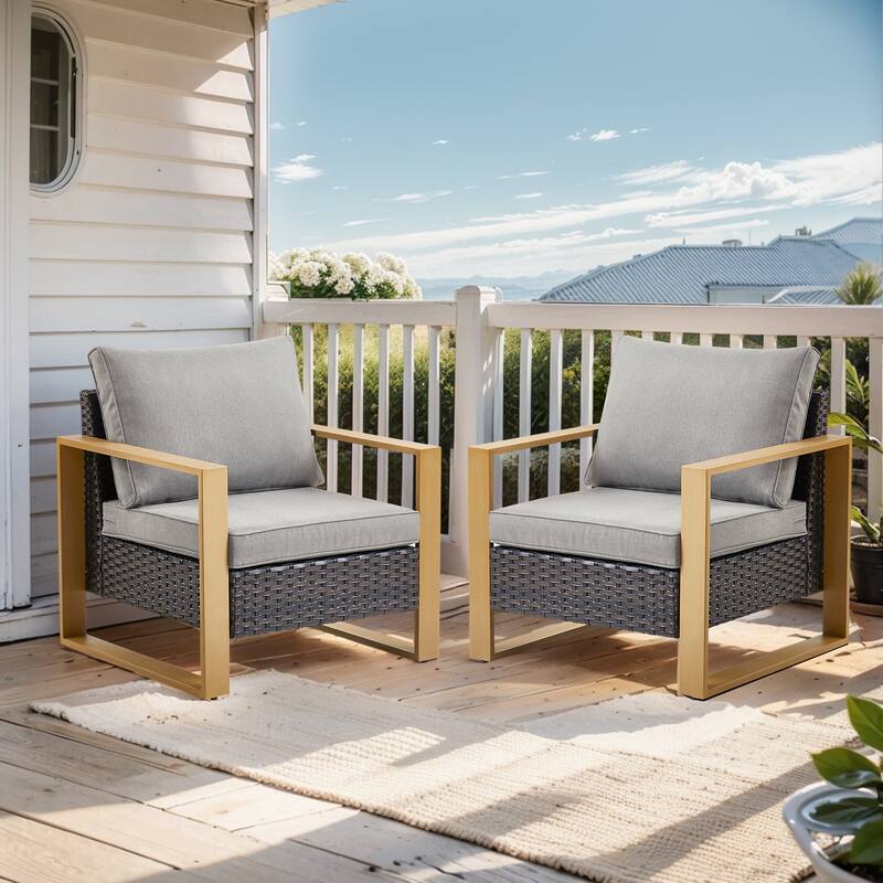 Outdoor Modern Rattan Chair Set - Grey - Brown