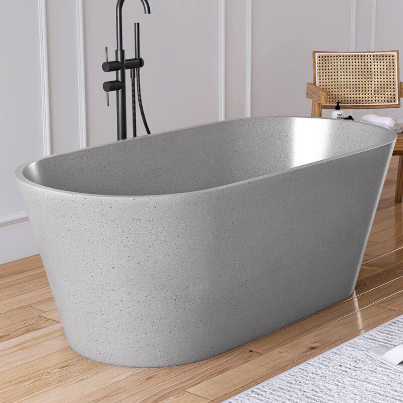 MEDUNJESS 59'' Terrazzo Freestanding Bathtub Stone Resin Soaking Tub