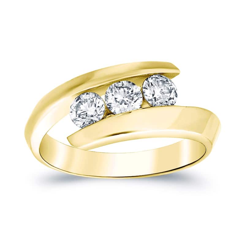 Auriya 14k Gold 3/4ctw 3-stone Bypass Diamond Engagement Ring - Yellow - 6