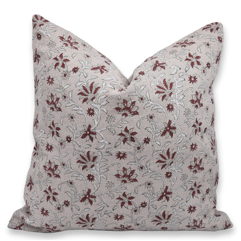 Fabdivine Linen Floral Block print pillow Cover