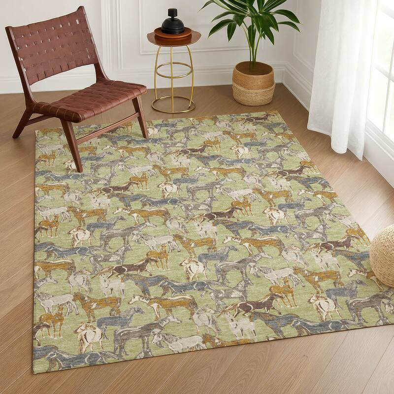 Machine Washable Indoor/ Outdoor Horse Herd Chantille Rug
