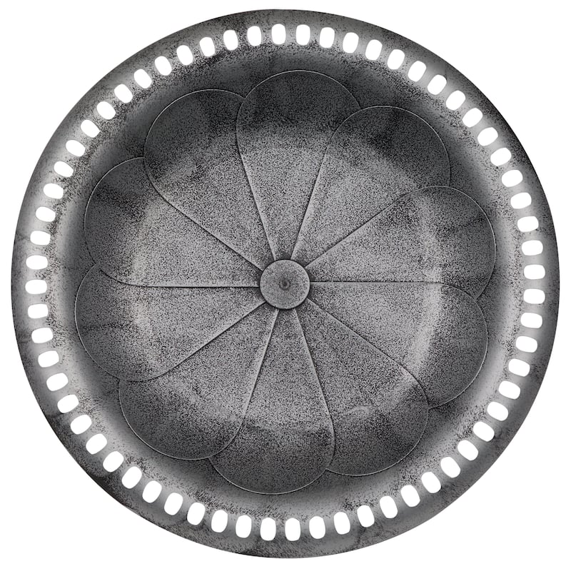 Gray Pedestal Birdbath w/ Scrollwork Base and Ground Stakes