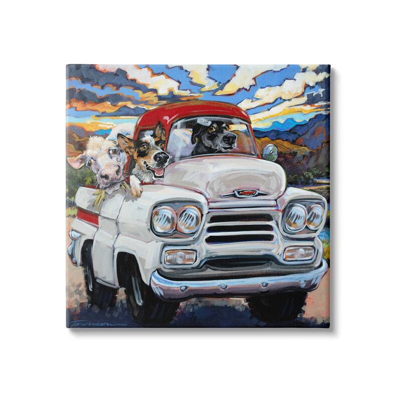 Stupell Cattle Dogs Driving Rustic Truck Southwestern Farm Cow Canvas Wall Art - Multi-Color - 17 x 17