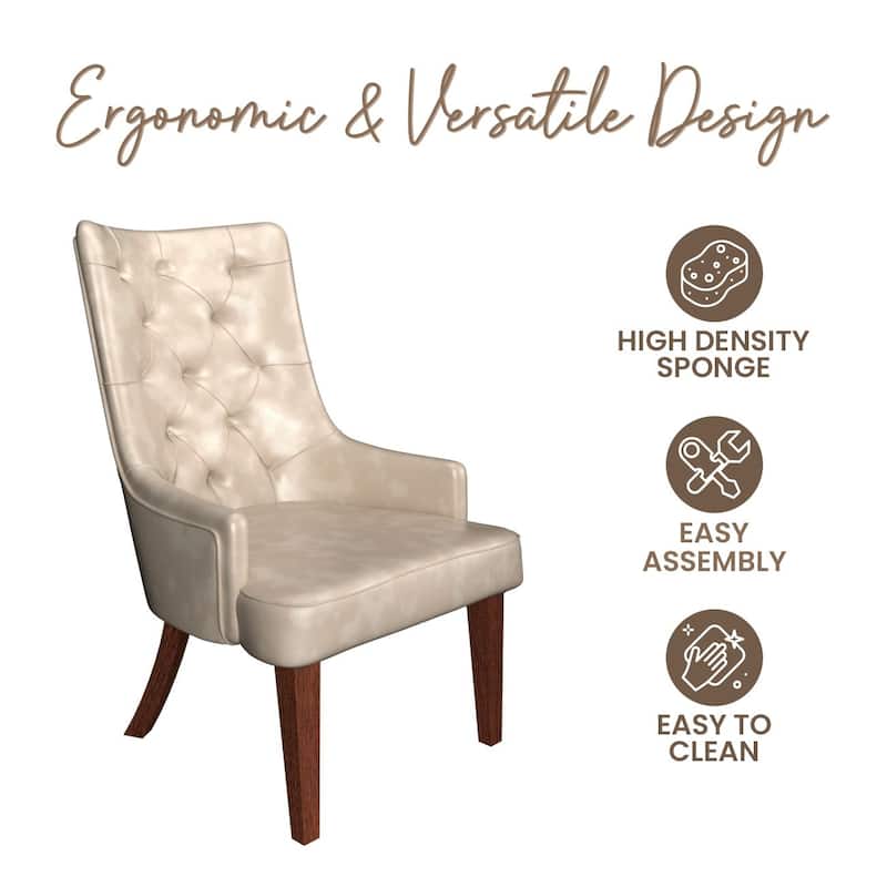 Dining Chair in Leather/Velvet Diamond-Tufted with Rubberwood Legs Set of 2