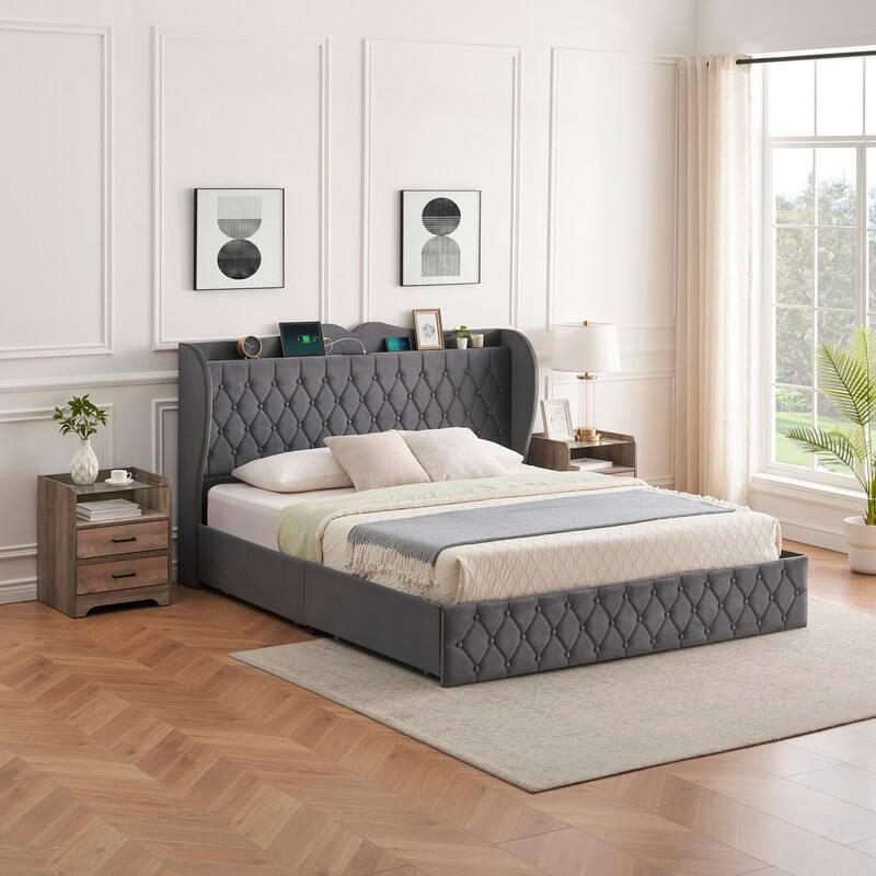 Bed Frame with Sturdy Metal Slats Support