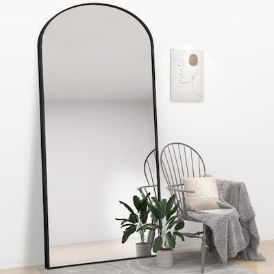 Arch Floor & Full Length Black Framed Wall Mirror