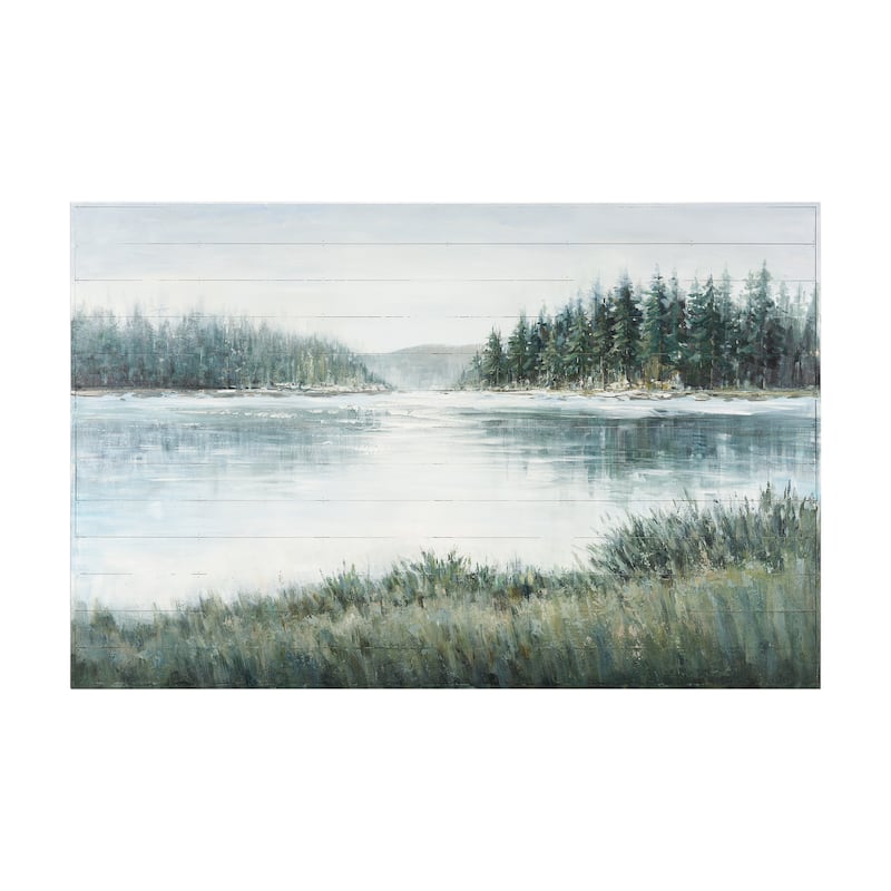 Mercana "Mere Pond Lake" (60 x 40) Hand-Made Solid Wood Oil Painting - 60 x 40