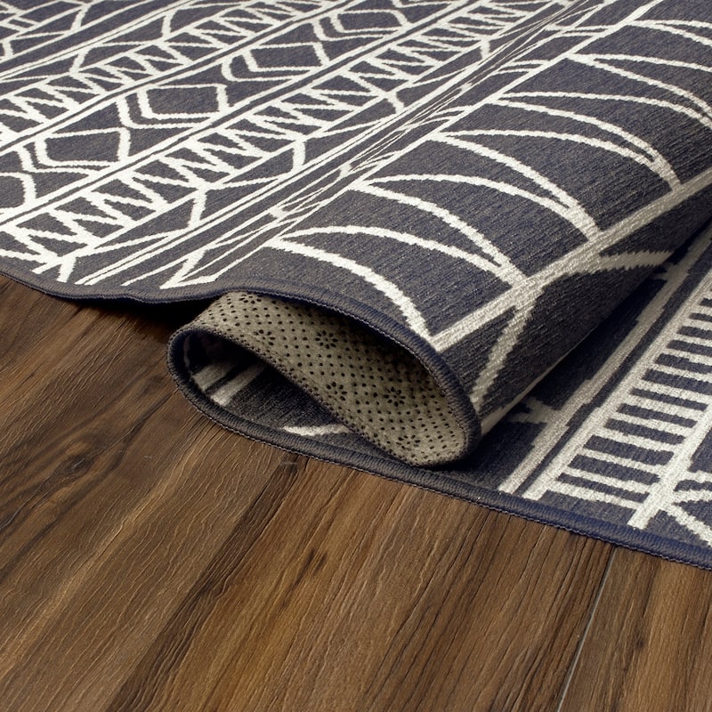 My Magic Carpet Machine Washable Rug Chelsea Tribal Aztec Dark Grey