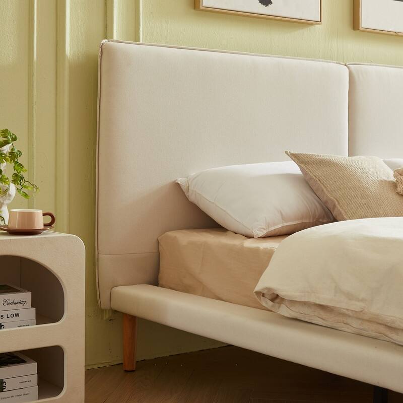 Plywood Frame Linen Upholstered Platform Bed